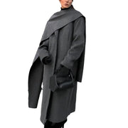 Scarf colla coat cloak long vintage coat gray fashion jacket - Memoriex 