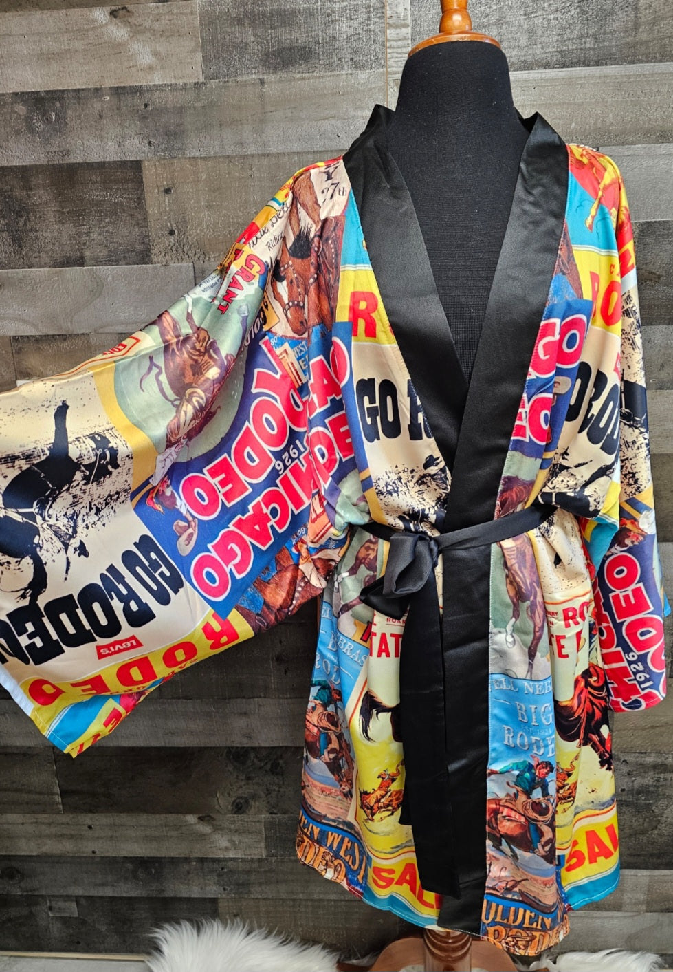 Vintage Rodeo Poster Women's Lounge Kimono Robe by Baha Ranch Western Wear-4