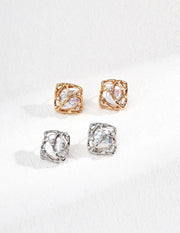 Sculptural Pearl Zircon Stud Earrings-0