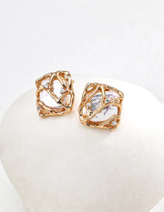 Sculptural Pearl Zircon Stud Earrings-1