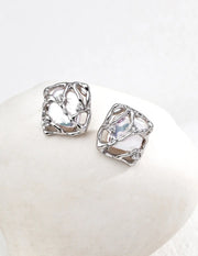 Sculptural Pearl Zircon Stud Earrings-2