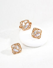 Sculptural Pearl Zircon Stud Earrings-3