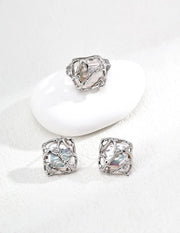 Sculptural Pearl Zircon Stud Earrings-4