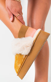 Sequin Faux Fur-Cuff Back Strap Boots - Memoriex 
