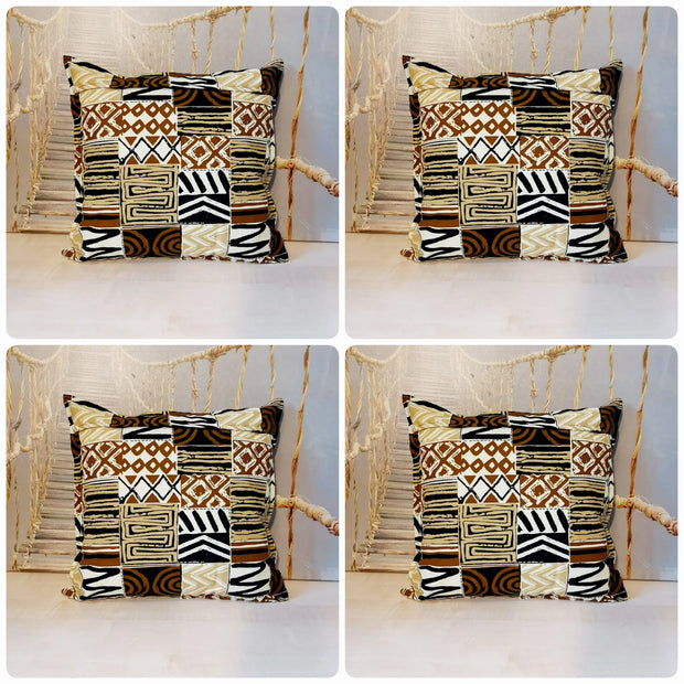Set of 2 / 4 African Print | 40x40cm | Mudcloth Boho Cushion Cover 100% Cotton Wax Ankara Fabric-0