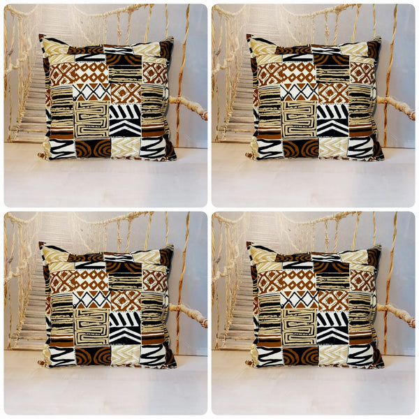 Set of 2 / 4 African Print | 40x40cm | Mudcloth Boho Cushion Cover 100% Cotton Wax Ankara Fabric-0