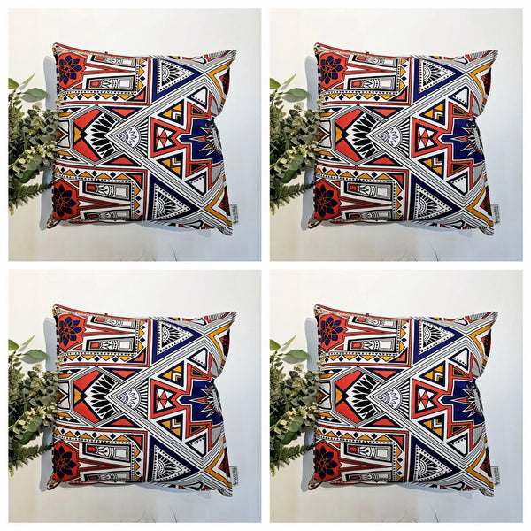 Set of 2 / 4 African Print | 40x40cm | Mudcloth Boho Cushion Cover 100% Cotton Wax Ankara Fabric-0