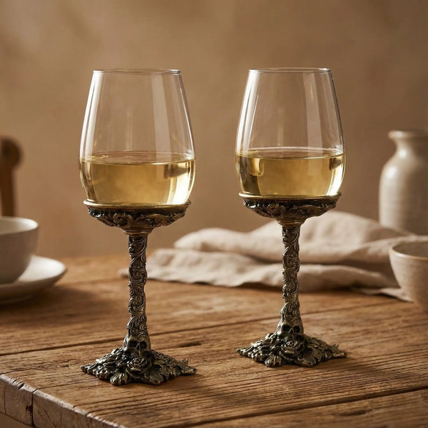 Set of 2/Set of 4 - Gothic Skull & Roses Wine Glasses-0