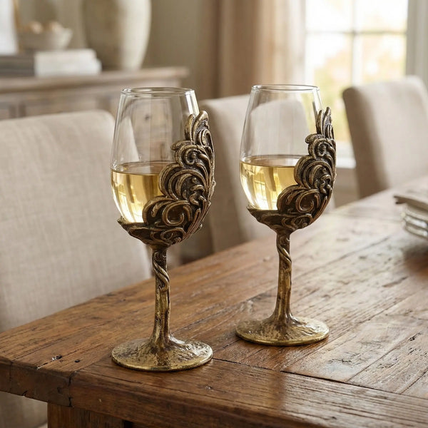 Set of 2/Set of 4 - Intricate Leaf/Ambi Design Wine Glasses-0