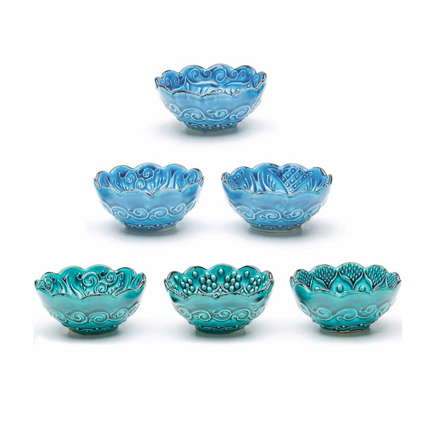 Set of 6 Ceramic Dip Bowls – Iznik, Aegean Whirl – 8cm-0