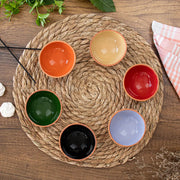 Set of 6 Terracotta Dip Bowls – Ruabon, Mixed Glazes – 8cm-3