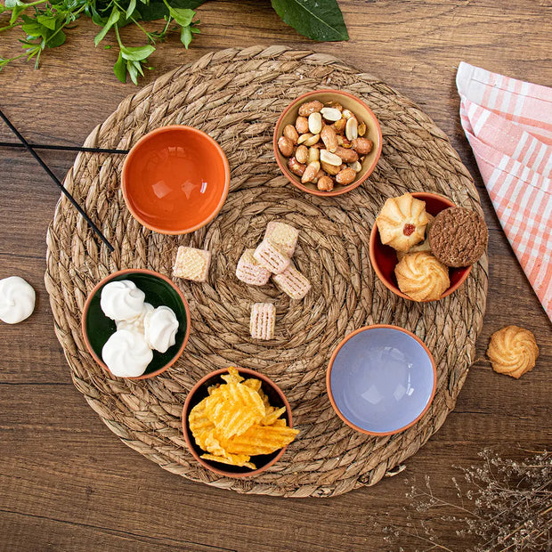 Set of 6 Terracotta Dip Bowls – Ruabon, Mixed Glazes – 8cm-4