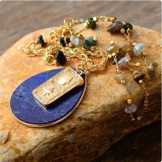 Lapis Lazuli Spiritual Teardrop Necklace-0