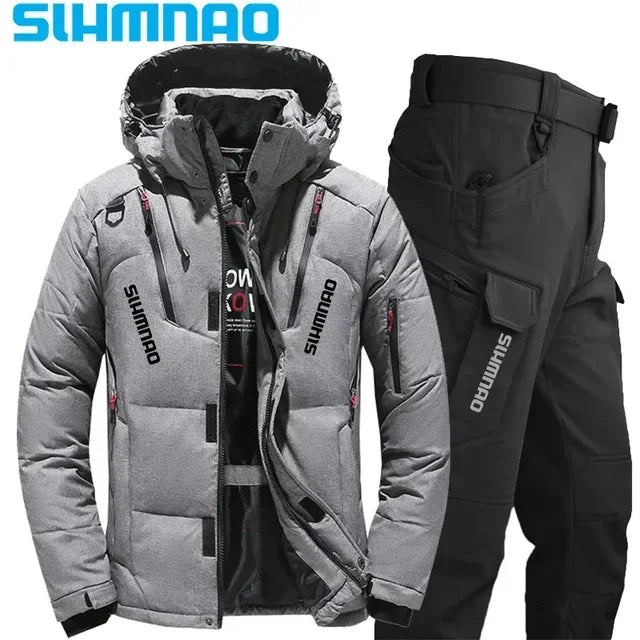 Men's Goose Down Jacket and Tactical Pants, Winter Fishing Suit, Warm, Snow Skiing, Mountain Climbing, Hunting Sportswear - Memoriex 