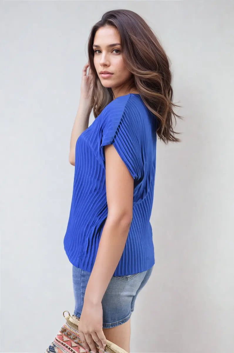 Short Sleeve Pleated Top - Memoriex 