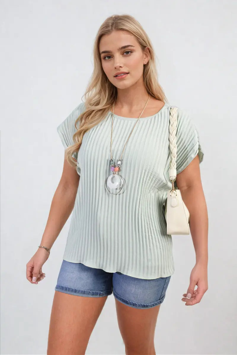 Short Sleeve Pleated Top - Memoriex 