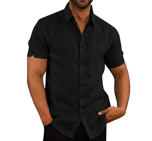 Short Sleeve Shirt Men Lapel Neck Button Pockets Solid Male Blouse Tops Men Brand Clothes - Memoriex 