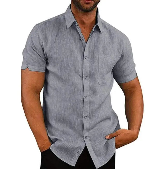 Short Sleeve Shirt Men Lapel Neck Button Pockets Solid Male Blouse Tops Men Brand Clothes - Memoriex 