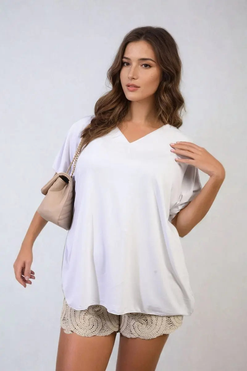 Short Sleeve V-Neck Loose Top-3