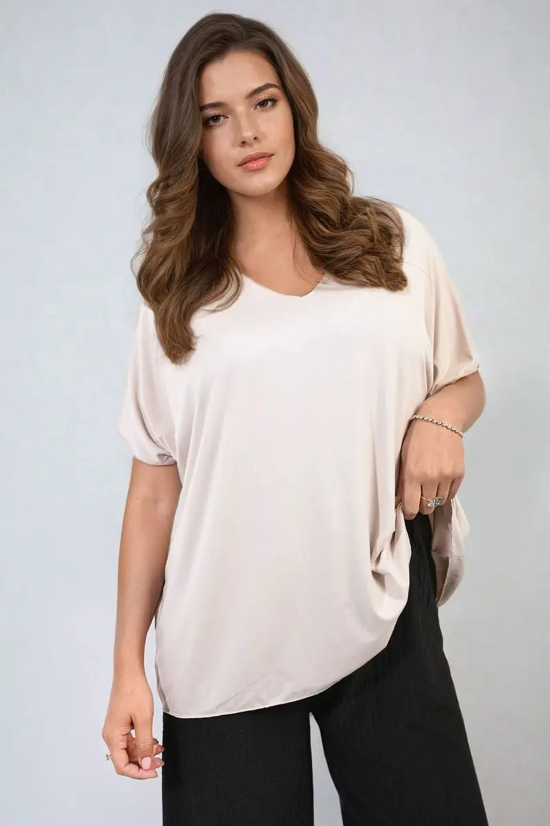 Short Sleeve V-Neck Loose Top-4