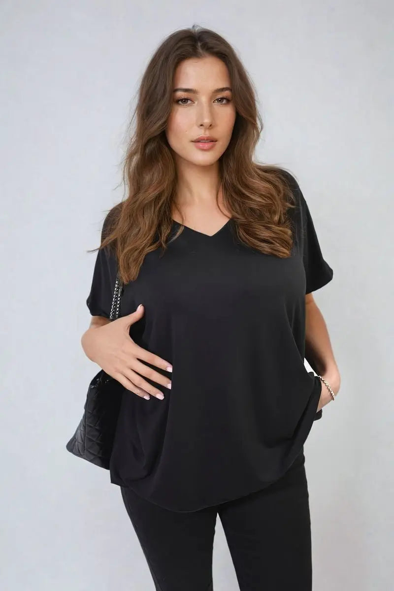 Short Sleeve V-Neck Loose Top-6