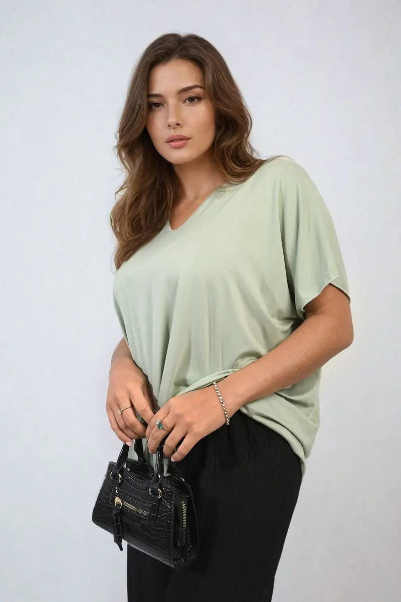 Short Sleeve V-Neck Loose Top-8