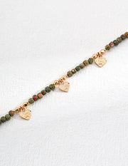 Shoushan Stone Beaded Heart Charm Necklace-1