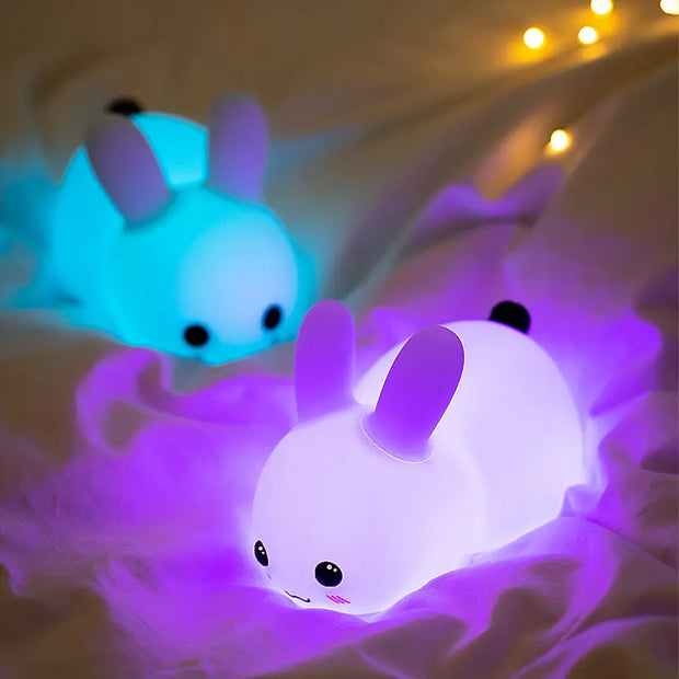 Silicone Jade Rabbit LED Night Light USB Charging Two-tone Lighting Cute Rabbit Shooting Light Children's Night Companion Sleeping Light - Memoriex 