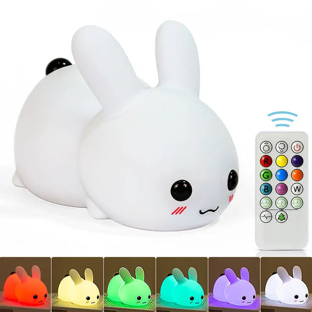 Silicone Jade Rabbit LED Night Light USB Charging Two-tone Lighting Cute Rabbit Shooting Light Children's Night Companion Sleeping Light - Memoriex 