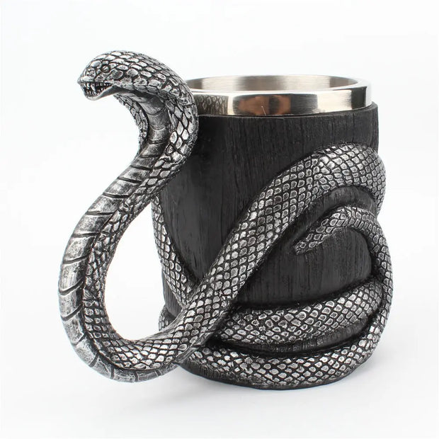 Silver Black Cobra Cup Stainless Steel Resin Double Layer Mug - Memoriex 