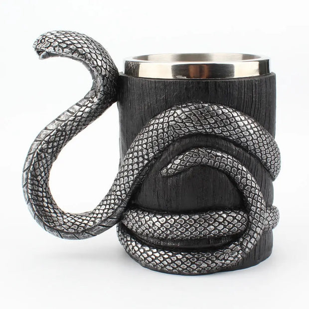 Silver Black Cobra Cup Stainless Steel Resin Double Layer Mug - Memoriex 