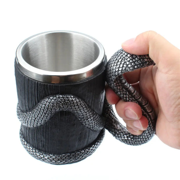 Silver Black Cobra Cup Stainless Steel Resin Double Layer Mug - Memoriex 
