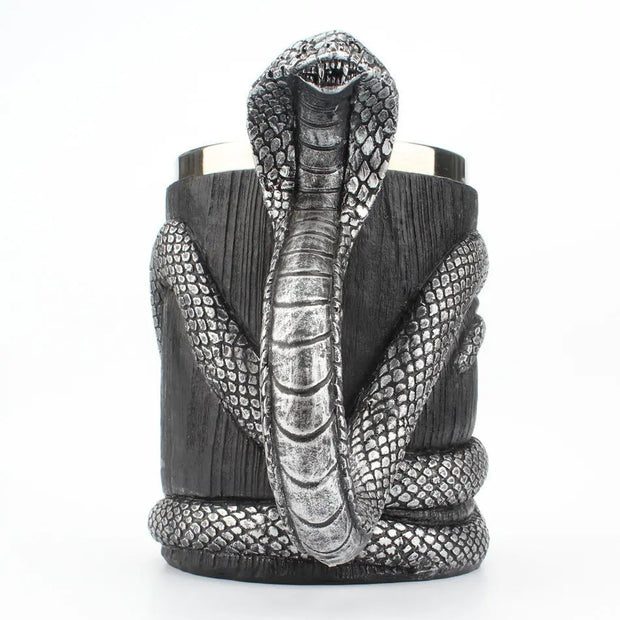 Silver Black Cobra Cup Stainless Steel Resin Double Layer Mug - Memoriex 