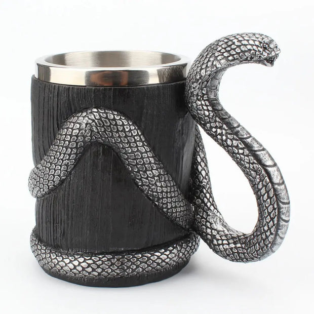 Silver Black Cobra Cup Stainless Steel Resin Double Layer Mug - Memoriex 