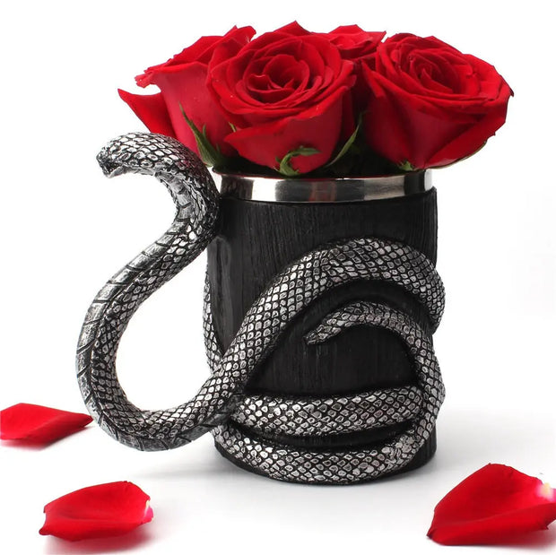 Silver Black Cobra Cup Stainless Steel Resin Double Layer Mug - Memoriex 
