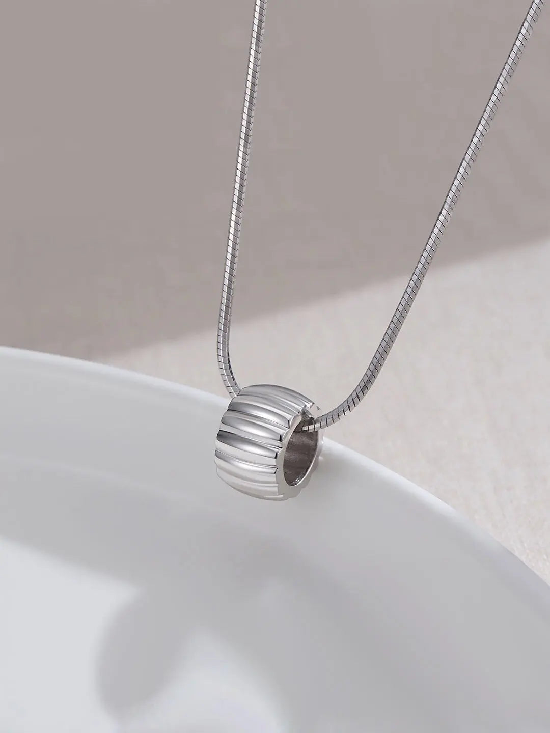 Silver Cylinder Line Necklace-0