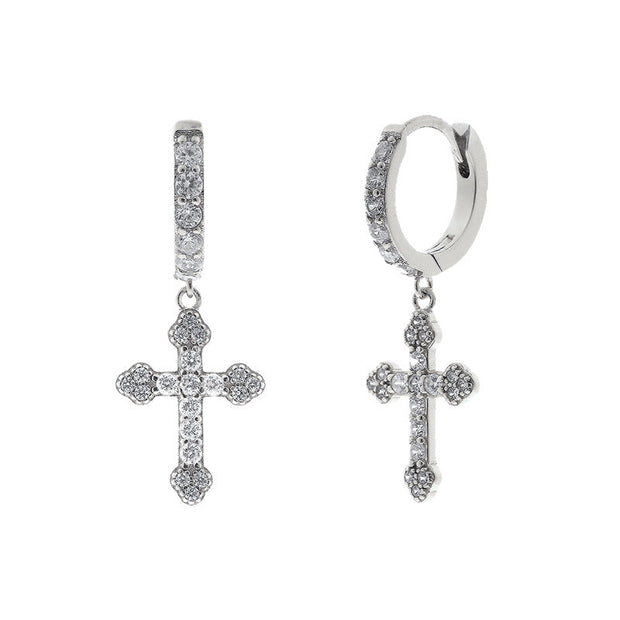 Silver Needle Geometric Cross Ear Clip Diamond-embedded Hipster - Memoriex 
