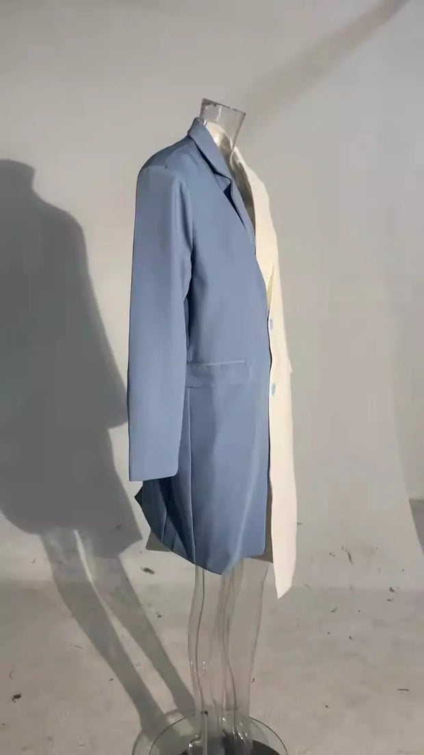 Single Breasted Color Matching Ladies Blazer Coat - Memoriex 