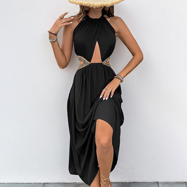 Sleeveless Halter Dress Women's Hollow-out Vacation Style Long Dress - Memoriex 