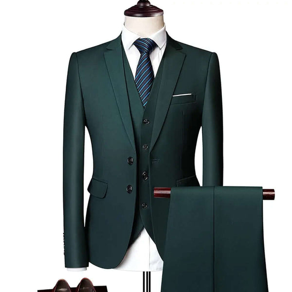 Slim Fit Tuxedo Men Formal Business Work Wear Suits Set (Jacket +Pants +Vest) - Memoriex 
