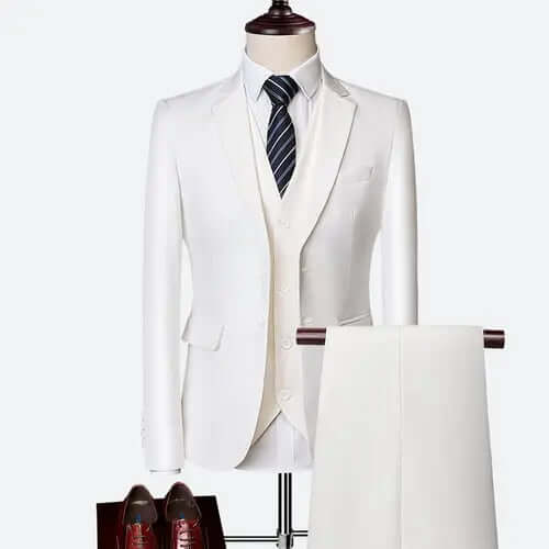 Slim Fit Tuxedo Men Formal Business Work Wear Suits Set (Jacket +Pants +Vest) - Memoriex 