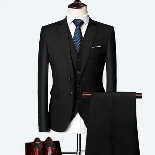 Slim Fit Tuxedo Men Formal Business Work Wear Suits Set (Jacket +Pants +Vest) - Memoriex 