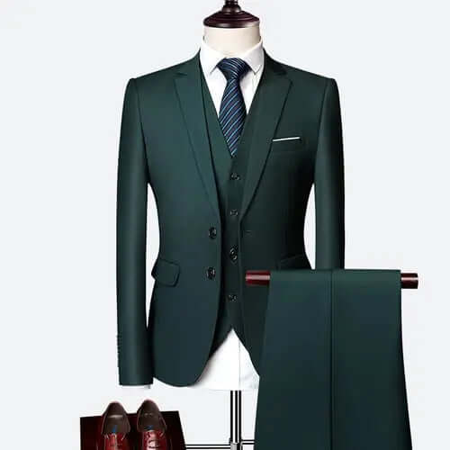 Slim Fit Tuxedo Men Formal Business Work Wear Suits Set (Jacket +Pants +Vest) - Memoriex 