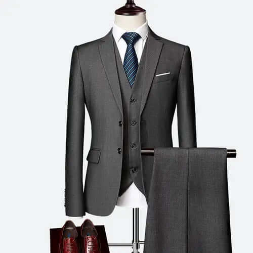 Slim Fit Tuxedo Men Formal Business Work Wear Suits Set (Jacket +Pants +Vest) - Memoriex 