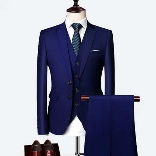 Slim Fit Tuxedo Men Formal Business Work Wear Suits Set (Jacket +Pants +Vest) - Memoriex 