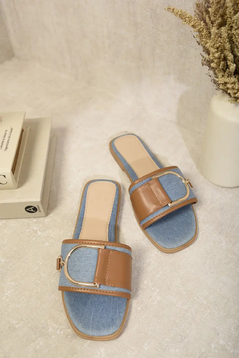 Slip On Buckle Strap Flat Sandals-6