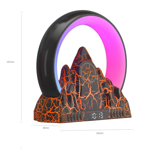 Smart Tuya APP Sunrise Flame Mountain Alarm Clock Night Lights 15W Wireless Charing BT Speaker White Noise LED Table Lamp - Memoriex 