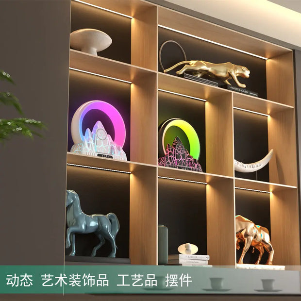 Smart Tuya APP Sunrise Flame Mountain Alarm Clock Night Lights 15W Wireless Charing BT Speaker White Noise LED Table Lamp - Memoriex 