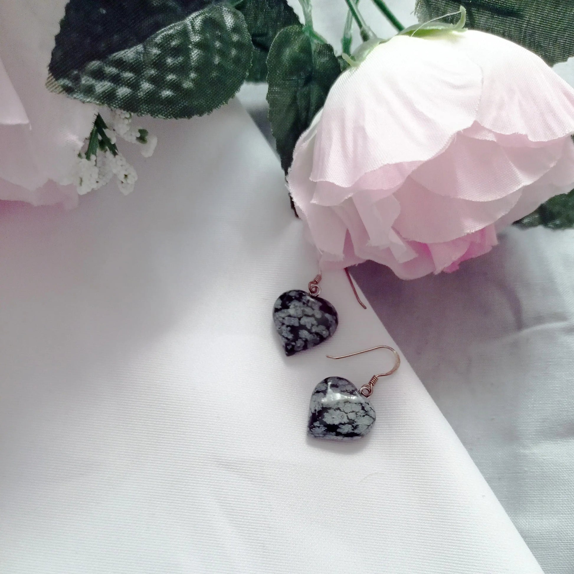 Snowflake Obsidian Drop Earrings - Memoriex