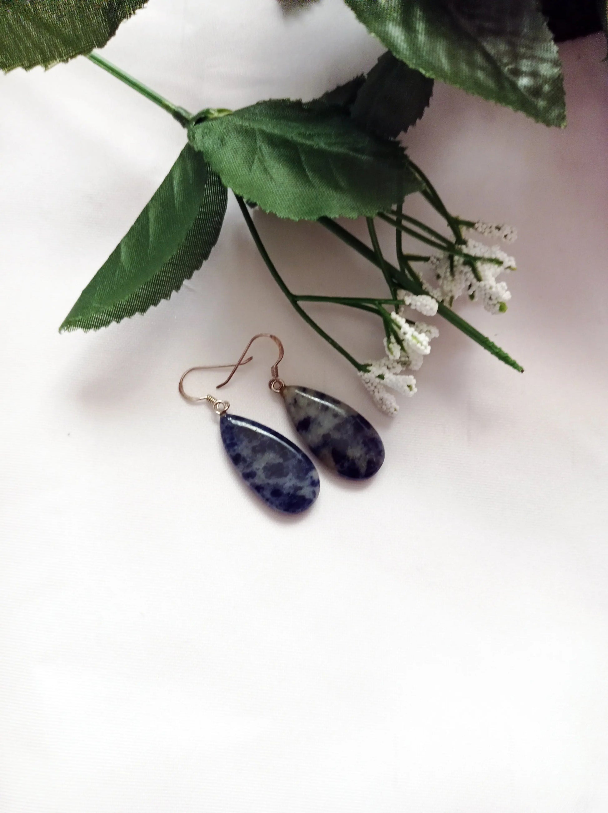 Sodalite Drop Earrings, Sterling Silver Earrings, Sodalite Gemstone - Memoriex